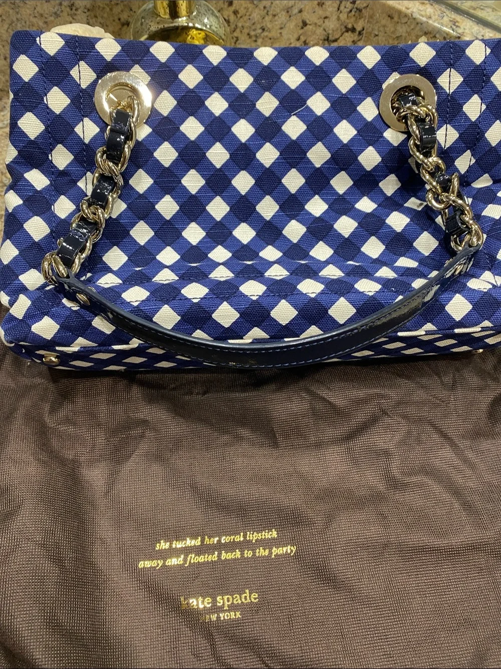 kate spade Navy and White Diamond-Print Shoulder Bag
